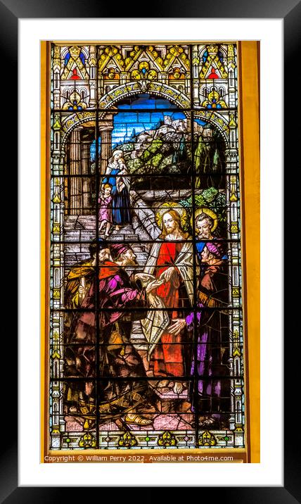 Jesus Moneychangers Stained Glass Gesu Church Miami Florida Framed Mounted Print by William Perry