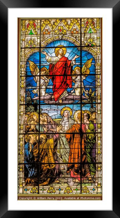 Jesus Ascension Heaven Stained Glass Gesu Church Miami Florida Framed Mounted Print by William Perry