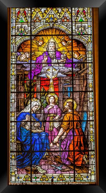 Jesus Mary Joseph God Stained Glass Gesu Church Miami Florida Framed Print by William Perry