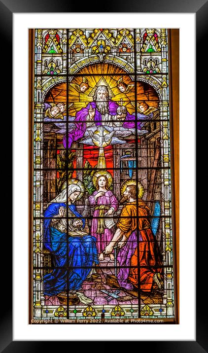 Jesus Mary Joseph God Stained Glass Gesu Church Miami Florida Framed Mounted Print by William Perry
