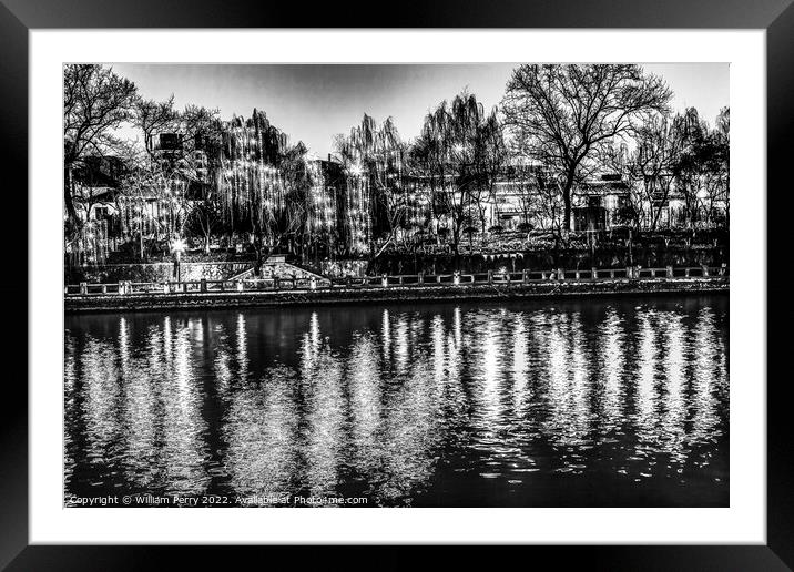 Black White Grand Canal Hangzhou Zhejiang China Framed Mounted Print by William Perry