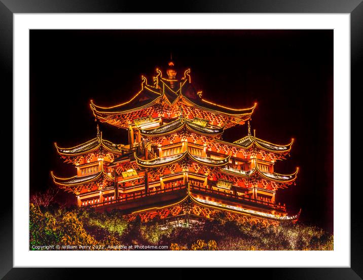 Chenghuang Pavilion Night West Lake Hangzhou China Framed Mounted Print by William Perry