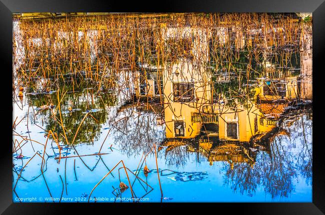 Old Chinese House West Lake Reflection Hangzhou Zhejiang China Framed Print by William Perry