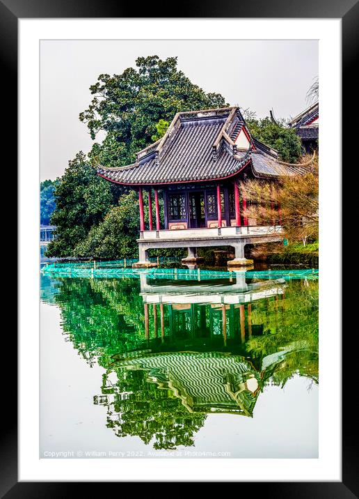 Old Chinese Pavilion West Lake Hangzhou Zhejiang China Framed Mounted Print by William Perry