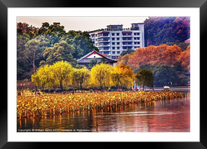 Ancient Chinese House West Lake Hangzhou Zhejiang China Framed Mounted Print by William Perry