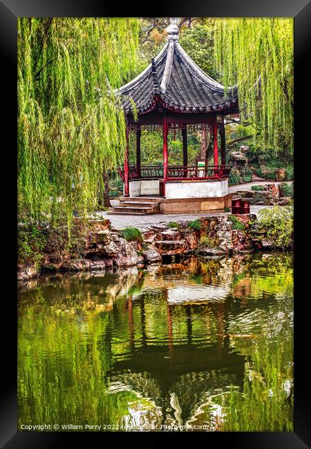 Ancient Chinese Pagoda Reflection Garden Humble Administrator Su Framed Print by William Perry