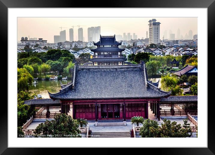 Ancient Chinese Pavilion Hall Pan Men Scenic Area Suzhou China Framed Mounted Print by William Perry