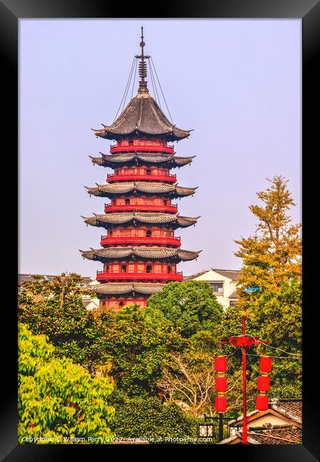 Ancient Chinese Ruigang Pagoda Suzhou China Framed Print by William Perry