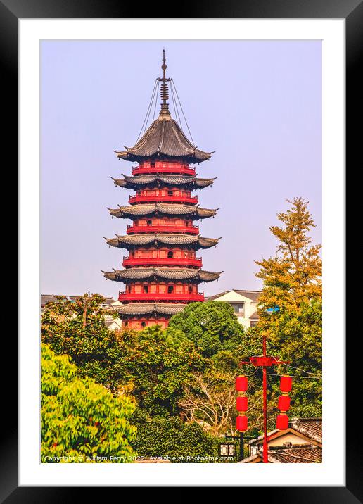 Ancient Chinese Ruigang Pagoda Suzhou China Framed Mounted Print by William Perry