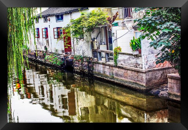 Ancient Chinese Houses Water Reflection Canals Suzhou China Framed Print by William Perry