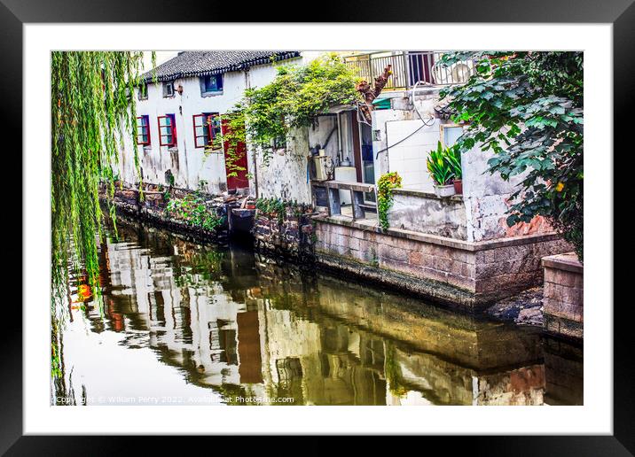 Ancient Chinese Houses Water Reflection Canals Suzhou China Framed Mounted Print by William Perry