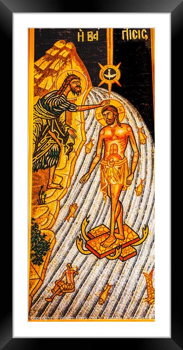 John Baptizing Jesus Mosaic Saint George Church Madaba Jordan Framed Mounted Print by William Perry