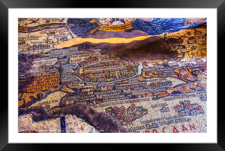 Ancient Map Jerusalem Mosaic Saint George Church Madaba Jordan Framed Mounted Print by William Perry