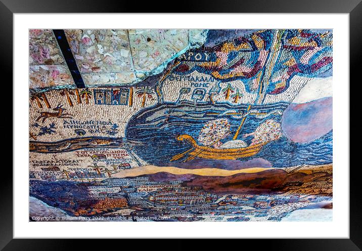 Ancient Map Mosaic Saint George Church Madaba Jordan Framed Mounted Print by William Perry
