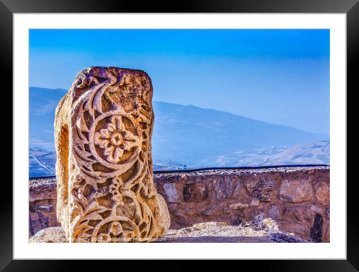 Ancient Crusader Castle Decoration Stone Kerak Jordan Framed Mounted Print by William Perry