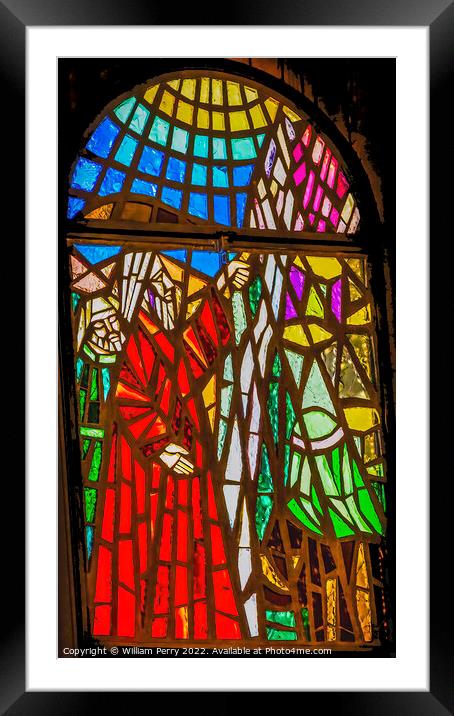 Moses Leading Stained Glass Memorial Church Mount Nebo Jordan Framed Mounted Print by William Perry