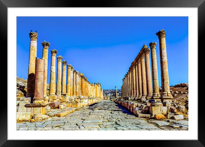 Corinthian Columns Ancient Roman Road City Jerash Jordan Framed Mounted Print by William Perry