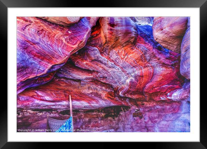 Red Rock Abstract Cave Near Royal Tombs Petra Jordan Framed Mounted Print by William Perry