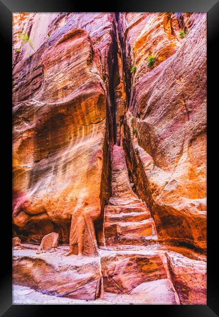 Carved Stairway Outer Siq Canyon Entrance Petra Jo Framed Print by William Perry