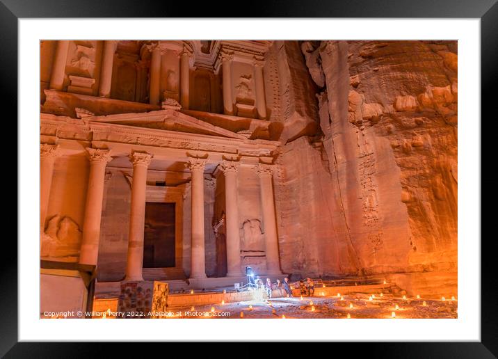 Treasury Illuminated Night Presentation Petra Jordan  Framed Mounted Print by William Perry