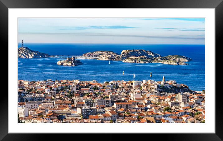 Island Fort Cityscape Sailboats Buildings Marseille France Framed Mounted Print by William Perry