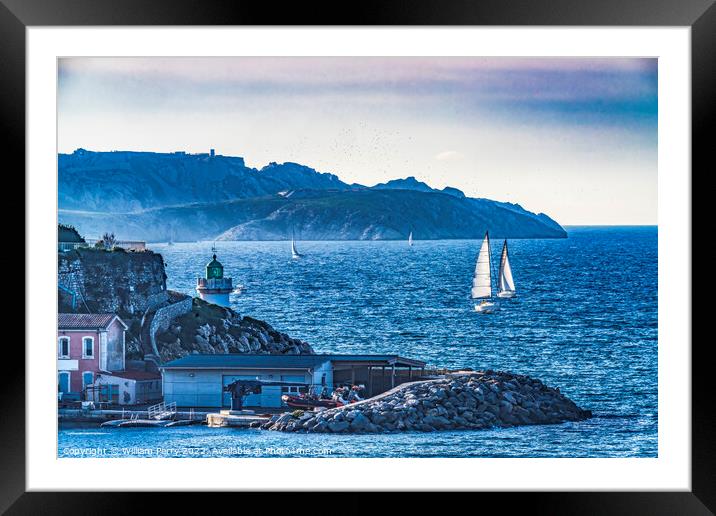 Harbor Lighthouse Sailboats Buildings Marseille France Framed Mounted Print by William Perry
