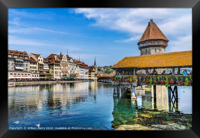 Chapel Wooden Covered Bridge Inner Harbor Lucerne Switzerland Framed Print by William Perry