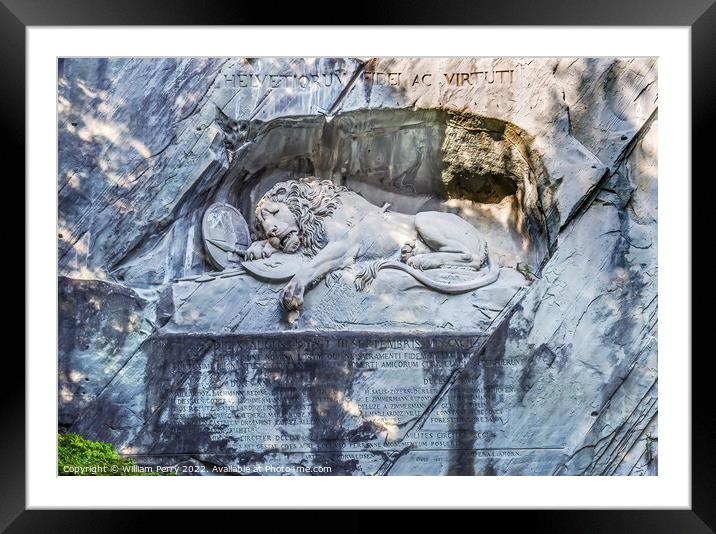 Dying Lion Rock Relief Monument Lucerne Switzerland Framed Mounted Print by William Perry