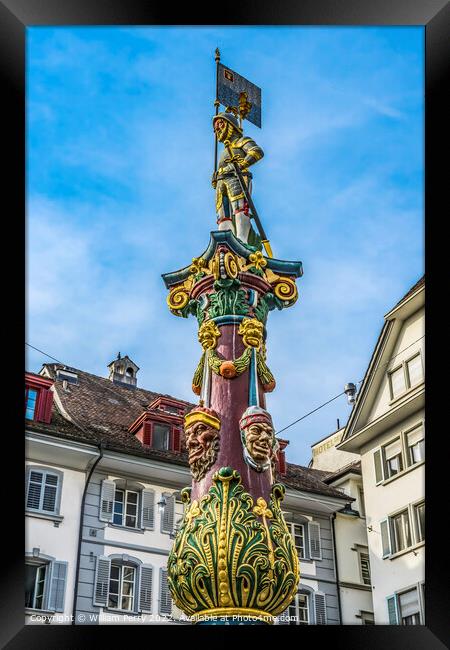 Soldier Statue Fritschi Fountain Lucerne Switzerland Framed Print by William Perry