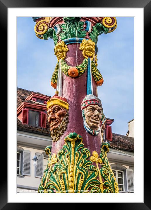 Heads Statues Fritschi Fountain Lucerne Switzerland Framed Mounted Print by William Perry