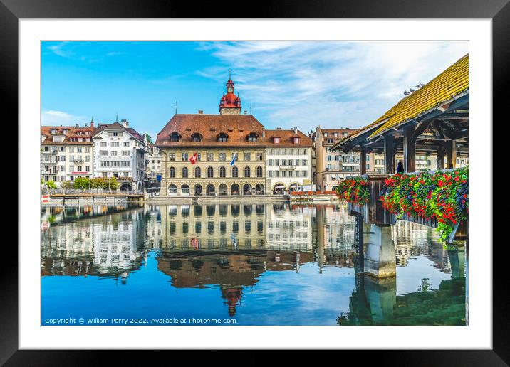 Chapel Covered Bridge Inner Harbor Lucerne Switzerland Framed Mounted Print by William Perry