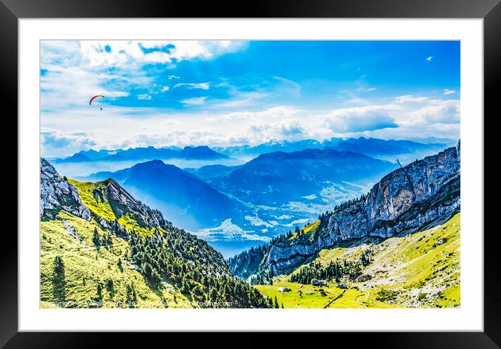 Pink Parasail Rock Cliffs Pastures Mount Pilatus Lucerne Switzerland Framed Mounted Print by William Perry
