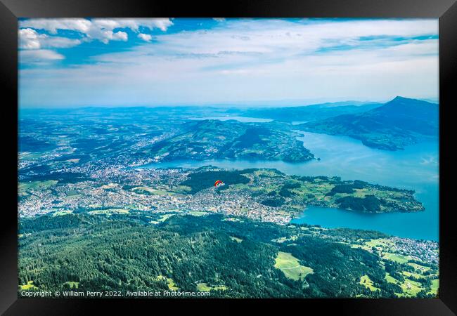 Red Parasail Inner Harbor Mount Pilatus Lake Lucerne Switzerland Framed Print by William Perry