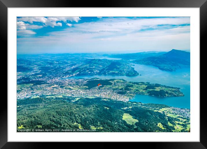 Red Parasail Inner Harbor Mount Pilatus Lake Lucerne Switzerland Framed Mounted Print by William Perry
