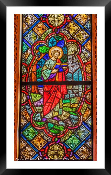 Saint Reading Stained Glass St Augustine Cathedral Tucson Arizona Framed Mounted Print by William Perry