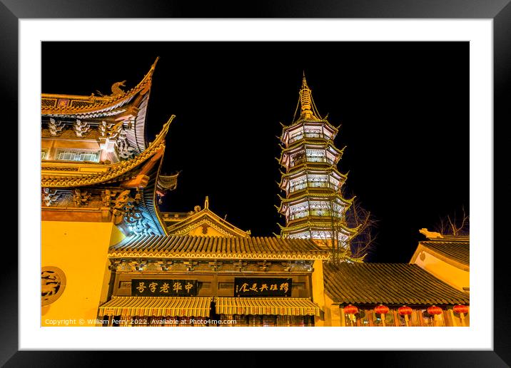 Buddhist Nanchang Temple Pagoda Night Stars Wuxi Jiangsu China Framed Mounted Print by William Perry