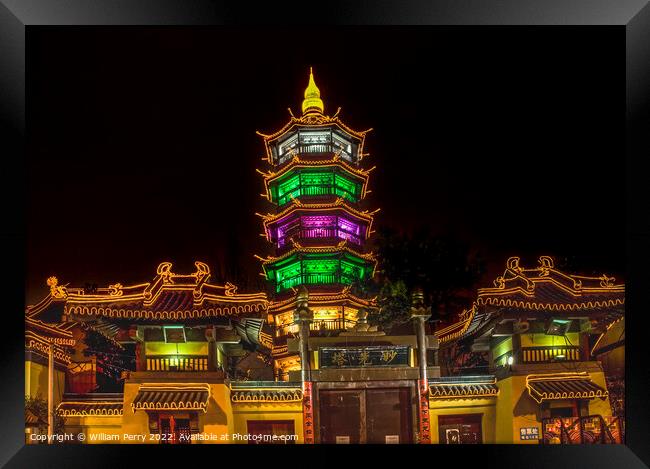 Buddhist Nanchang Nanchan Temple Wuxi Jiangsu China Night Framed Print by William Perry