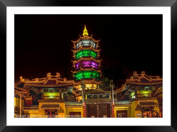 Buddhist Nanchang Nanchan Temple Wuxi Jiangsu China Night Framed Mounted Print by William Perry