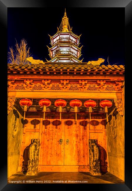 Buddhist Nanchang Temple Night Pagoda Wuxi Jiangsu China N Framed Print by William Perry