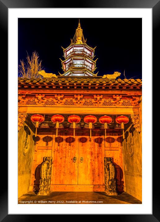 Buddhist Nanchang Temple Night Pagoda Wuxi Jiangsu China N Framed Mounted Print by William Perry