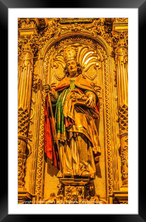 Saint Leodegar Statue Church Basilica Altar Lucerne Switzerland  Framed Mounted Print by William Perry
