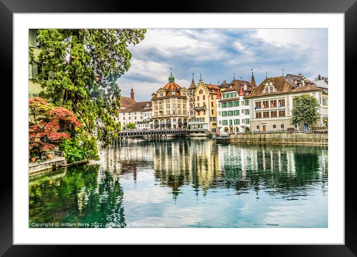 Bridge Inner Harbor Buildings Reflection Lucerne Switzerland Framed Mounted Print by William Perry