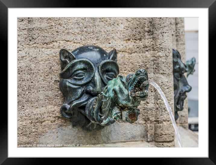 Guardsmen Fountain Dragon Statue Fountain Lucerne Switzerland Framed Mounted Print by William Perry