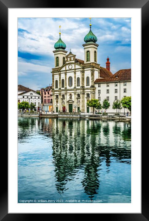 Jesuit Church Inner Harbor Reflection Lucerne Switzerland Framed Mounted Print by William Perry