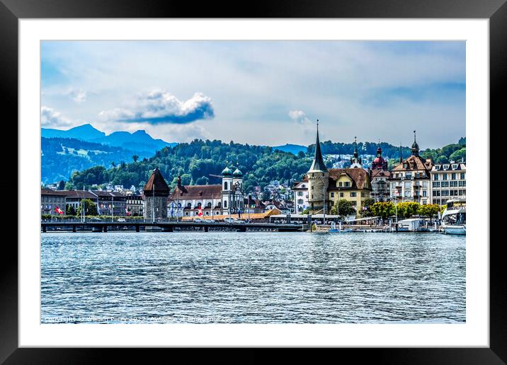 Inner Harbor Buildings Lake Mountains Lucerne Switzerland Framed Mounted Print by William Perry