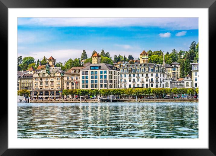 Buildings Church Lake Lucerne Switzerland Framed Mounted Print by William Perry