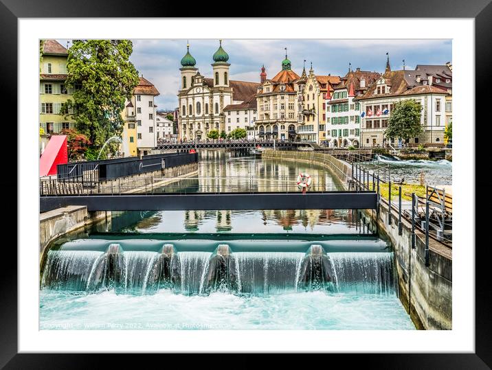 Waterfall Jesuit Church Inner Harbor Lucerne Switzerland Framed Mounted Print by William Perry