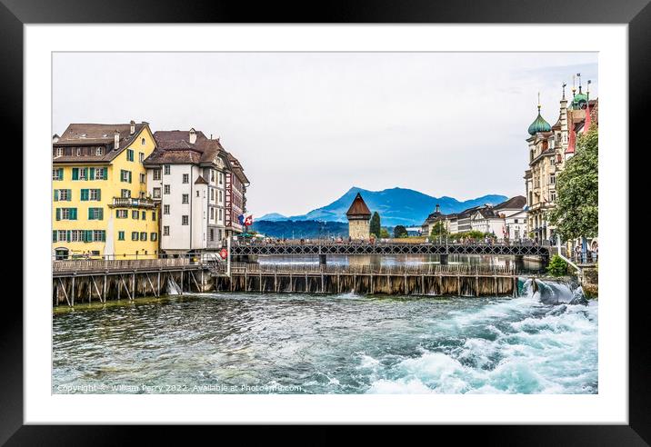 Reuss River Inner Harbor Footbridge Lucerne Switzerland Framed Mounted Print by William Perry