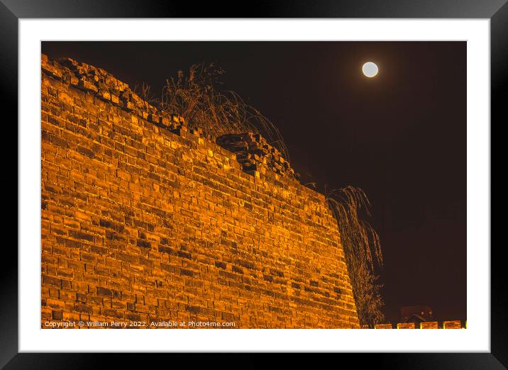 Ancient City Wall Park Night Moon Beijing China Framed Mounted Print by William Perry
