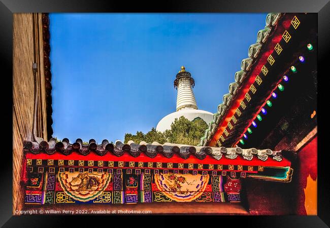 White Buddhist Stupa Beihai Park Beijing China Framed Print by William Perry